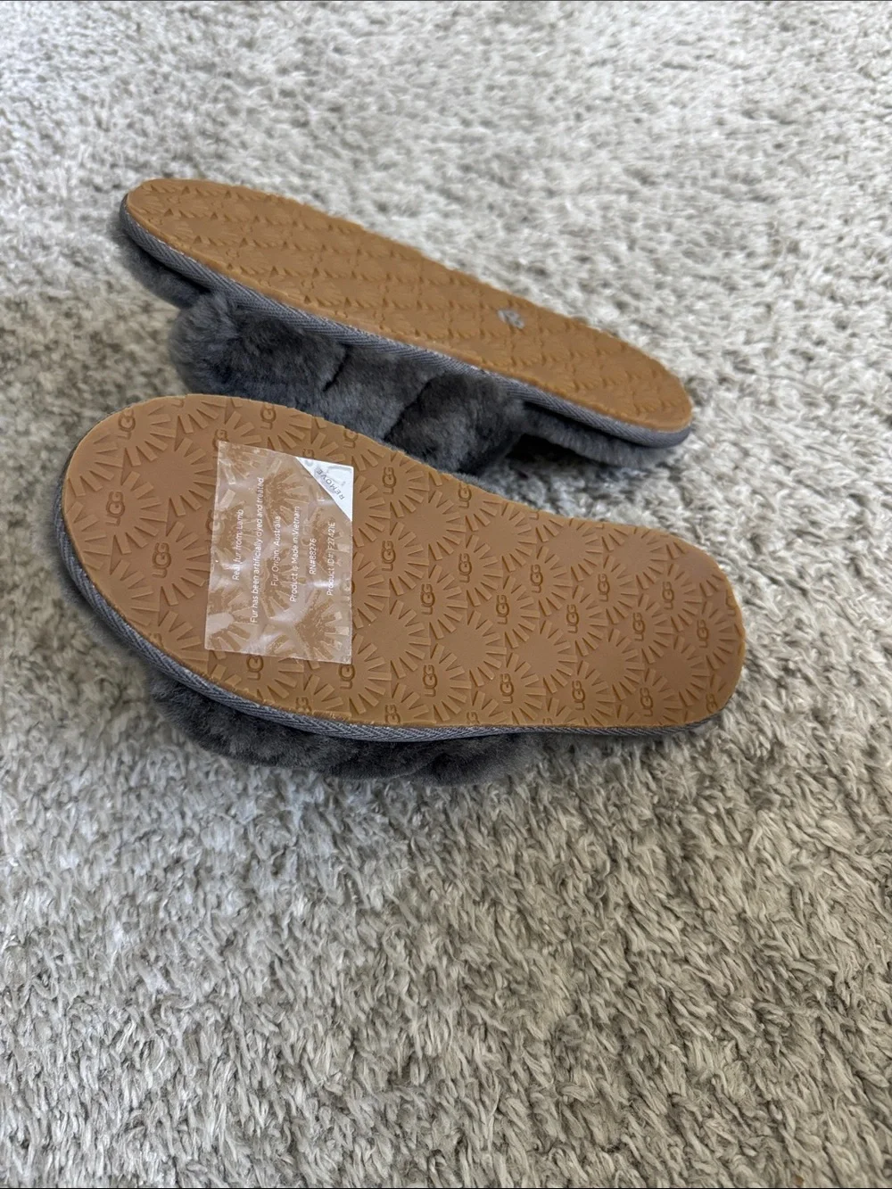 UGG Kids Plush Slide with Logo Heel Strap - Charcoal